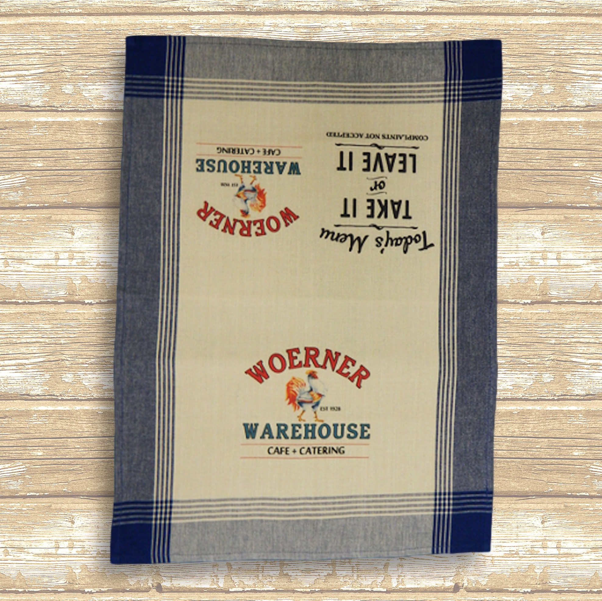Navy/Tea Dyed Plaid Kitchen Towel with Custom Print 5