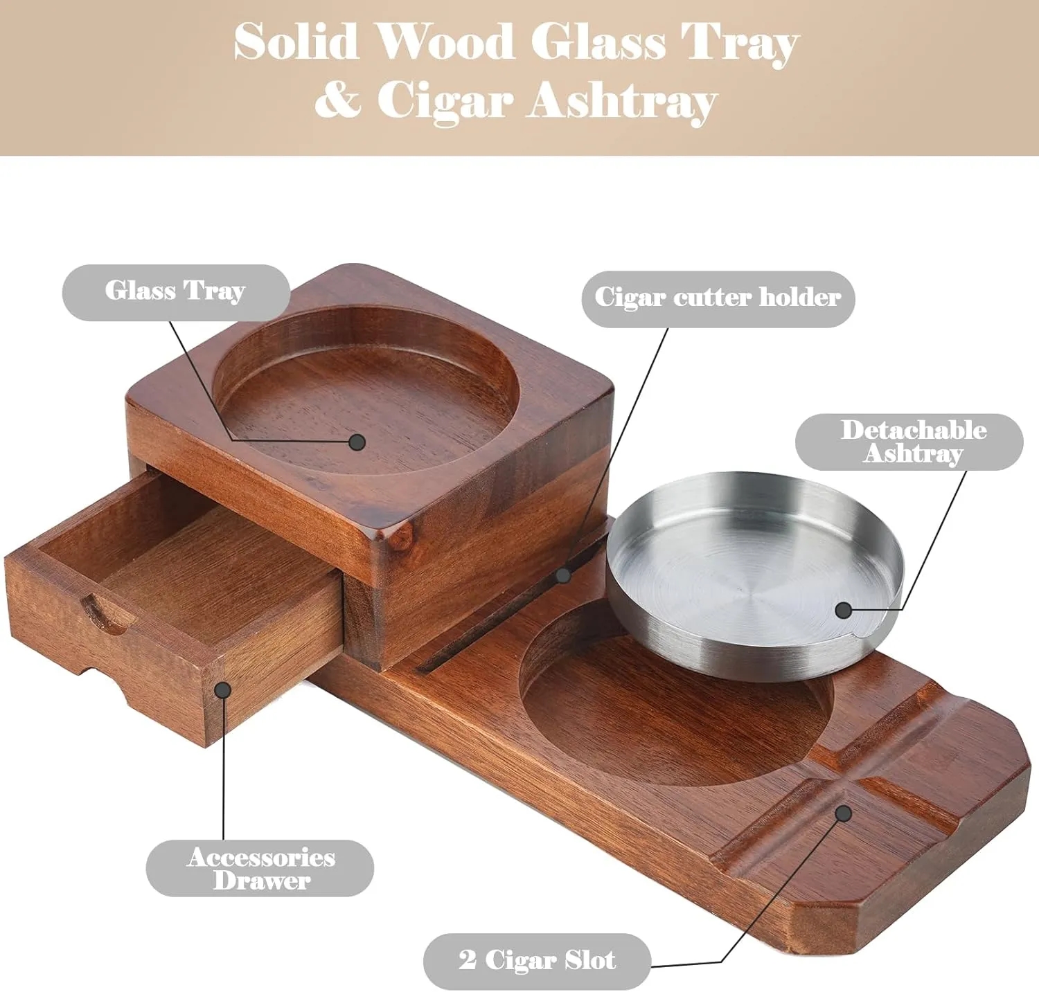 Cigar Ashtray Coasters Whiskey Glass Tray 2