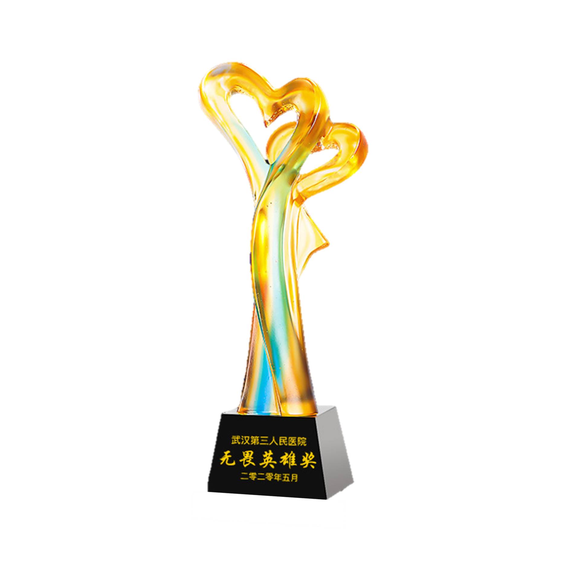 Creative Heart Shape Glazed Crystal Award Glass Liuli Trophy 2