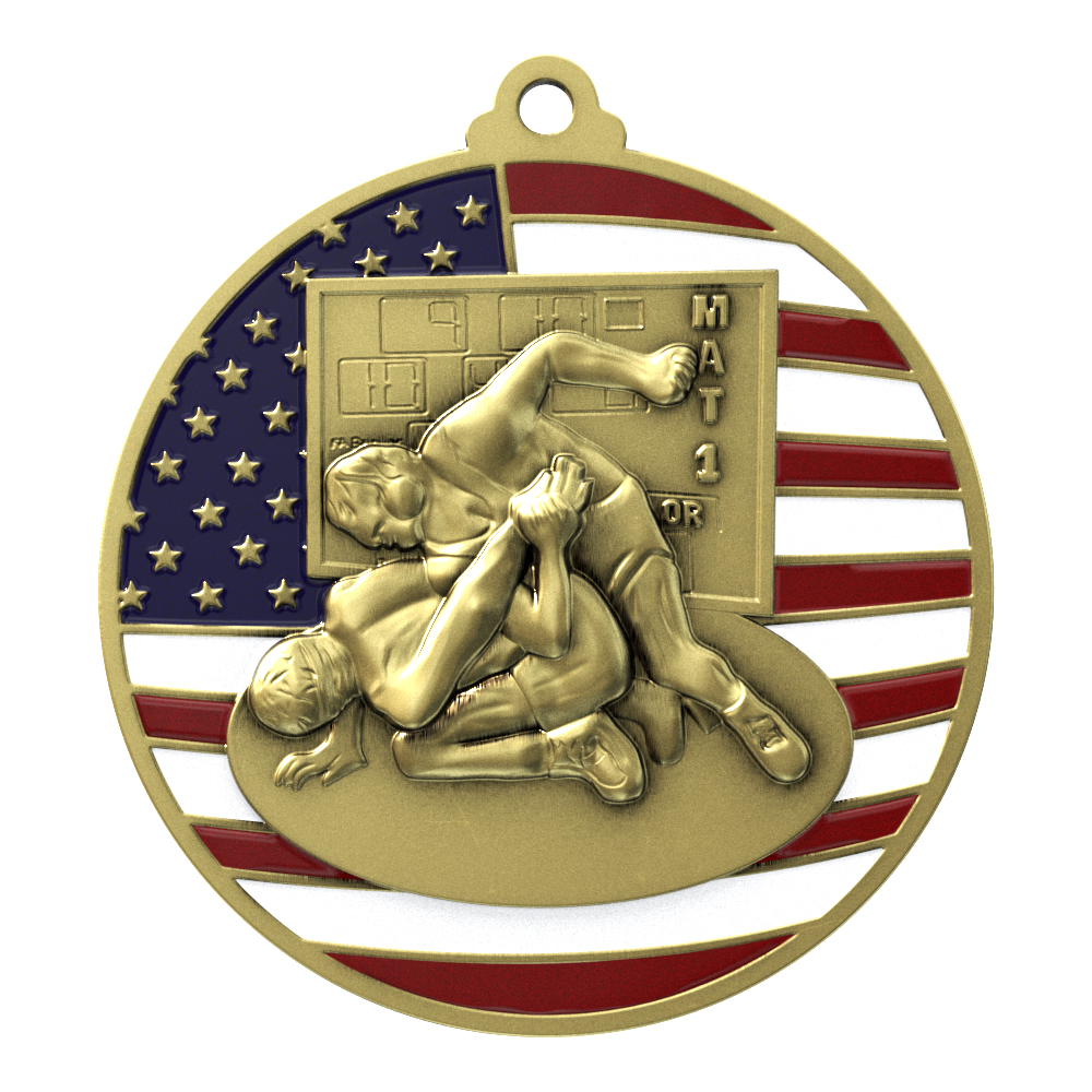Wrestling Patriotic Medallion (2-3/4")