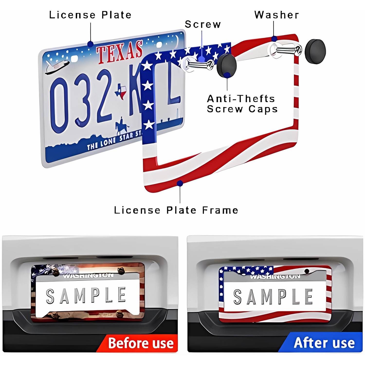 Full View American Flag License Plate Frame 3