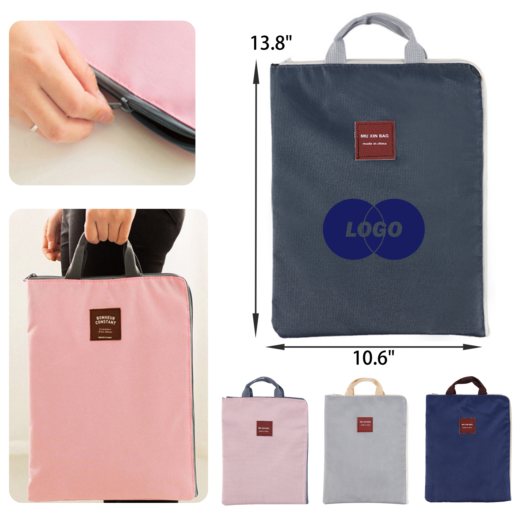 MOQ 50 PCS Stylish Canvas Zipper Document Bag 3