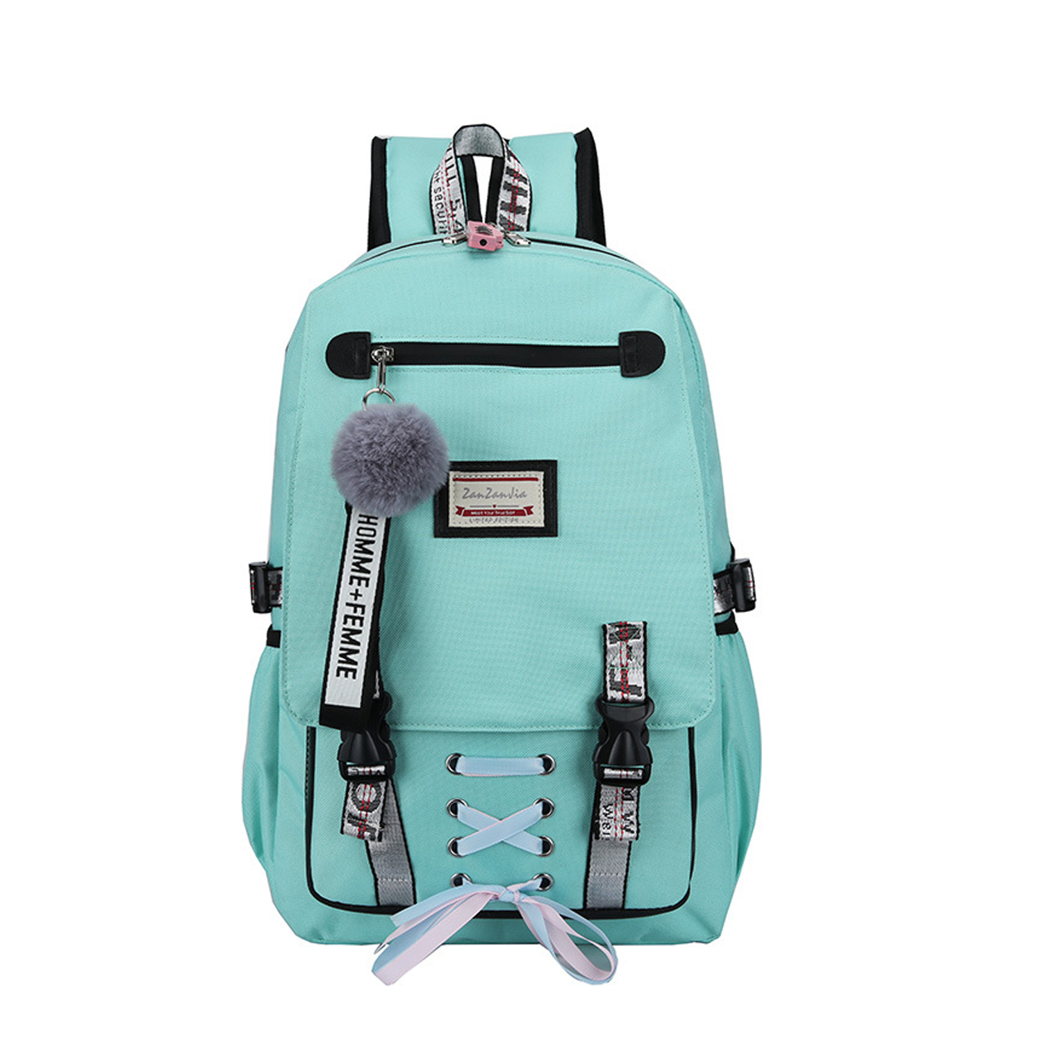 Polycotton Combination Lock School Backpack w/ USB Port 9