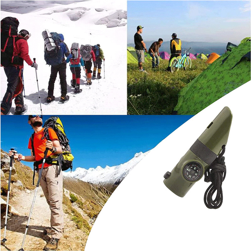 7-in-1 Emergency Whistles w/Compass & Thermometer 7