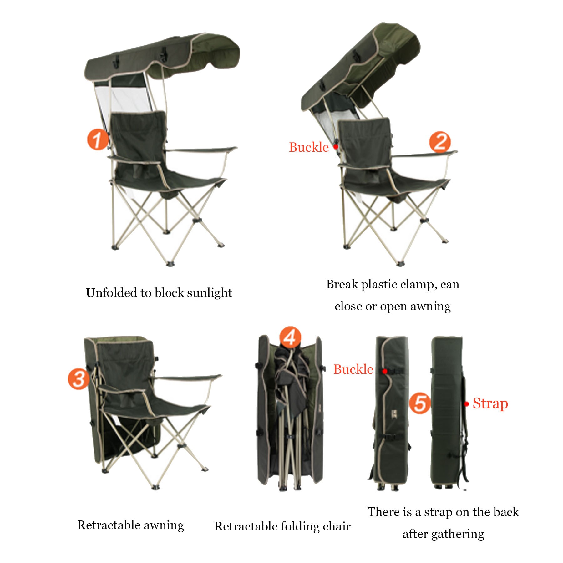 Portable Folding Beach Chair With Canopy Umbrella 2