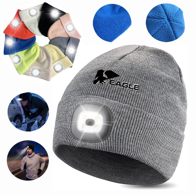 Unisex Beanie Hat With Led Light 4 Led Usb Rechargeable Knitted Hat 1
