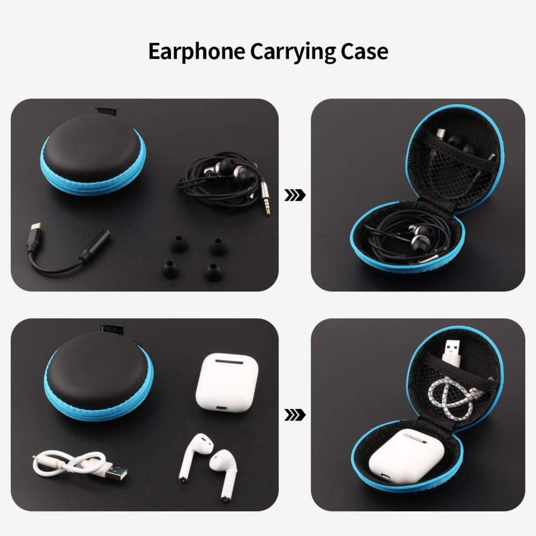 Round Zippered Electronics Travel Case with Carabiner 7