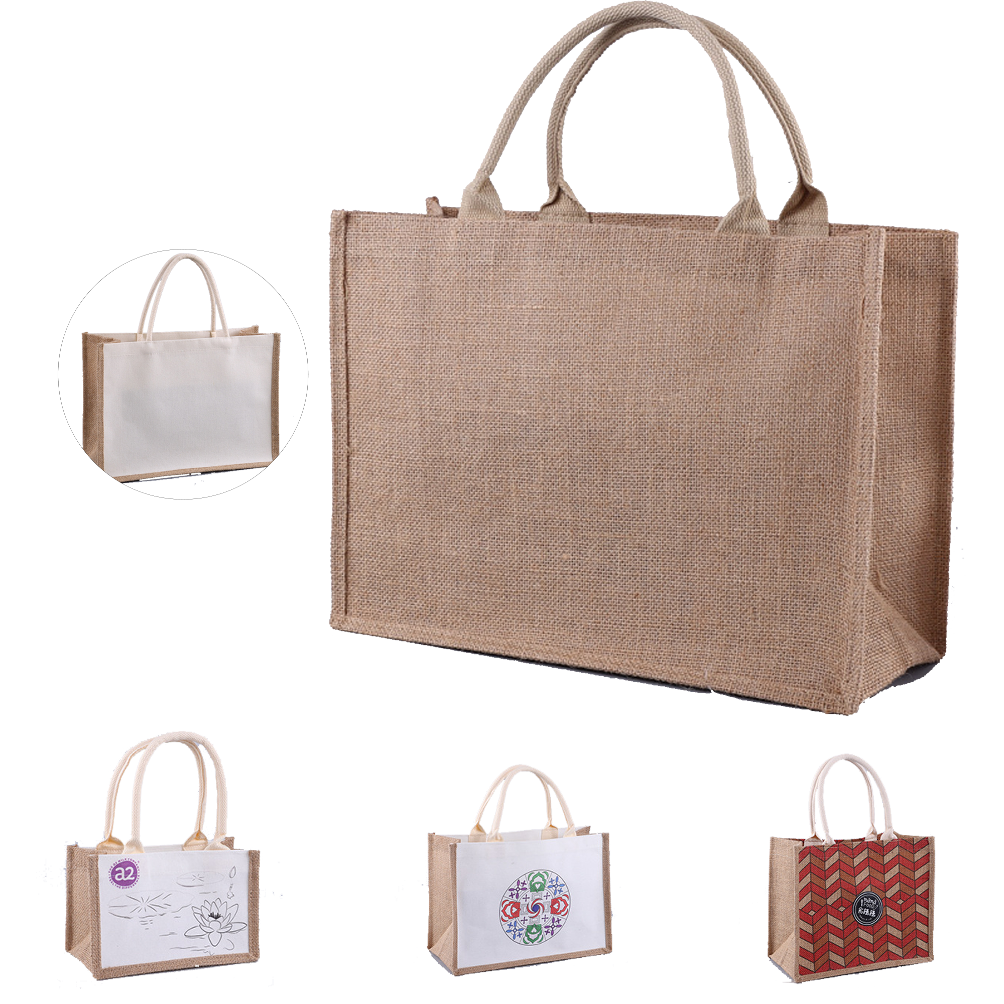 Full Color Jute Burlap Tote Bag with Handles, custom tote bag with logo imprint 3