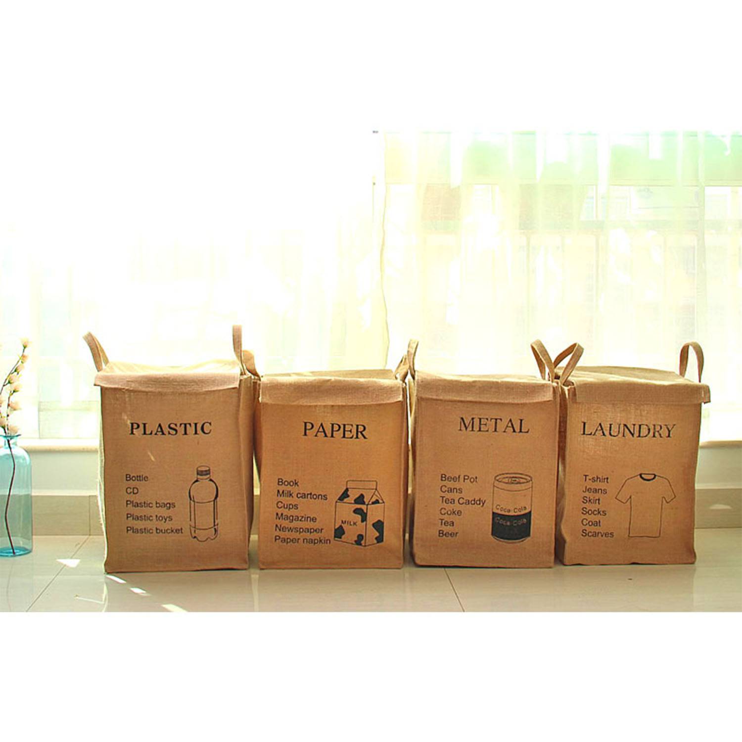 Foldable Waterproof Jute burlap Laundry Bag 4