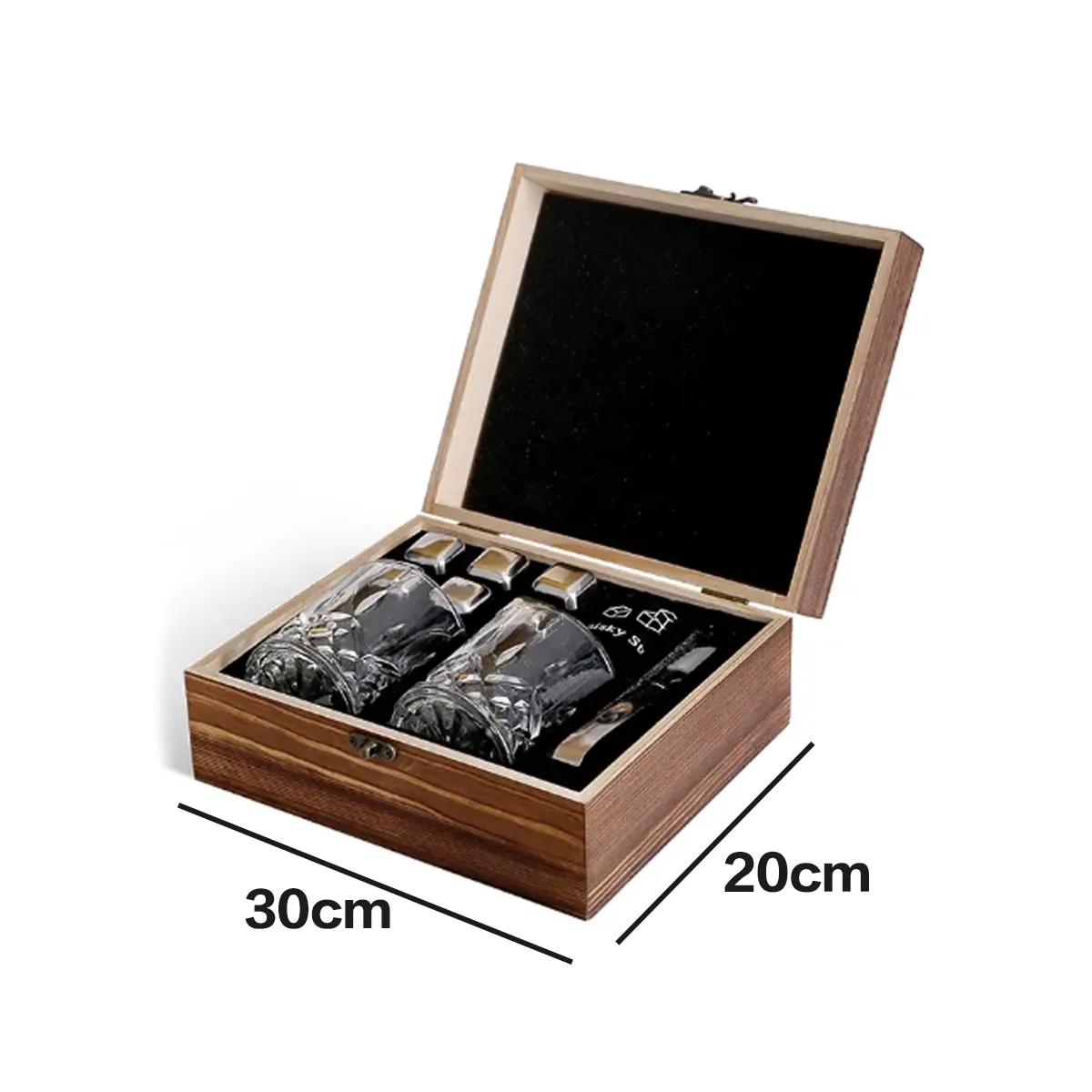 Whiskey Glasses Gift Set Stainless Steel Stones Wood Box 6