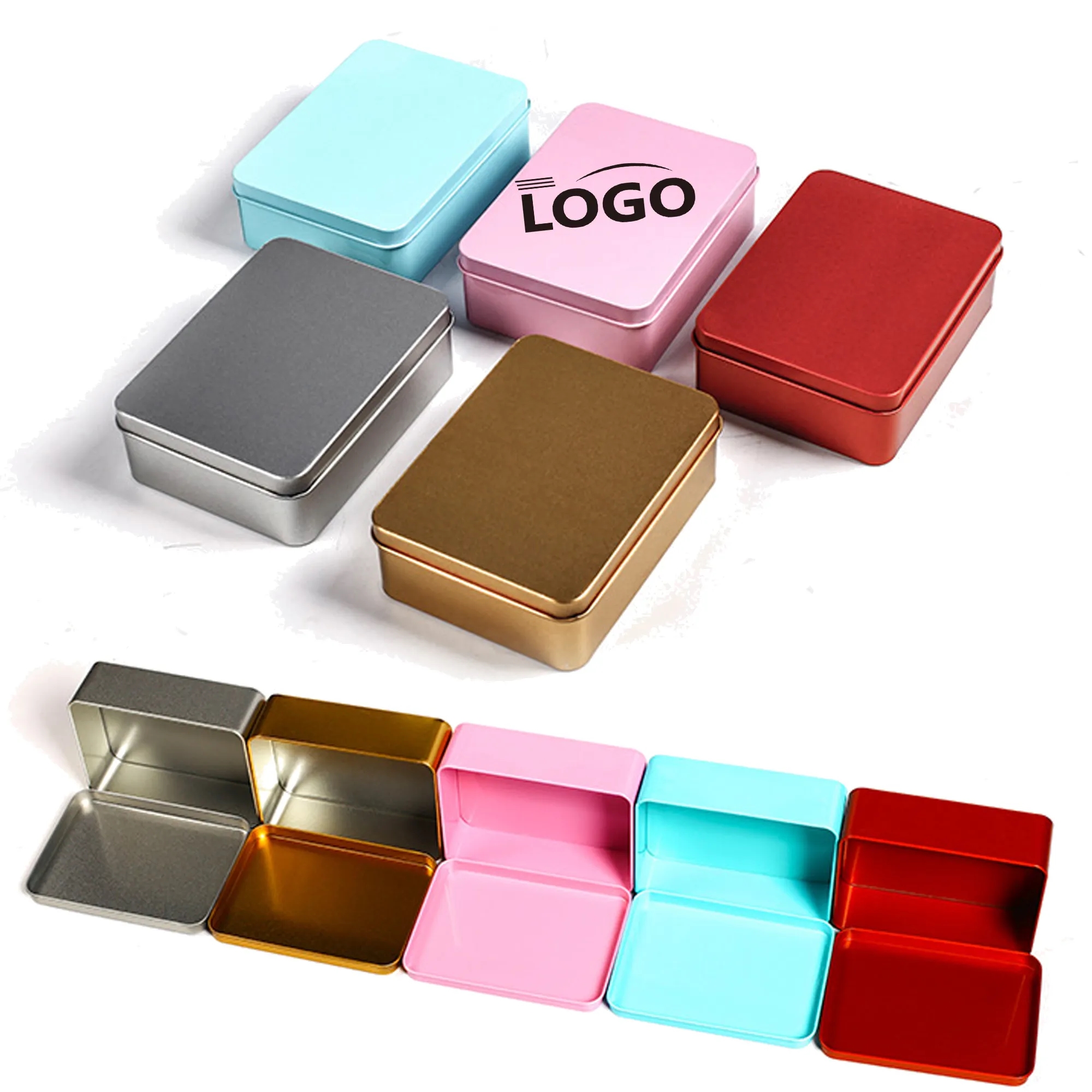 4.7" x 3.5" x 1.6" Rectangular Hinged Tin Box Storage Contai 5