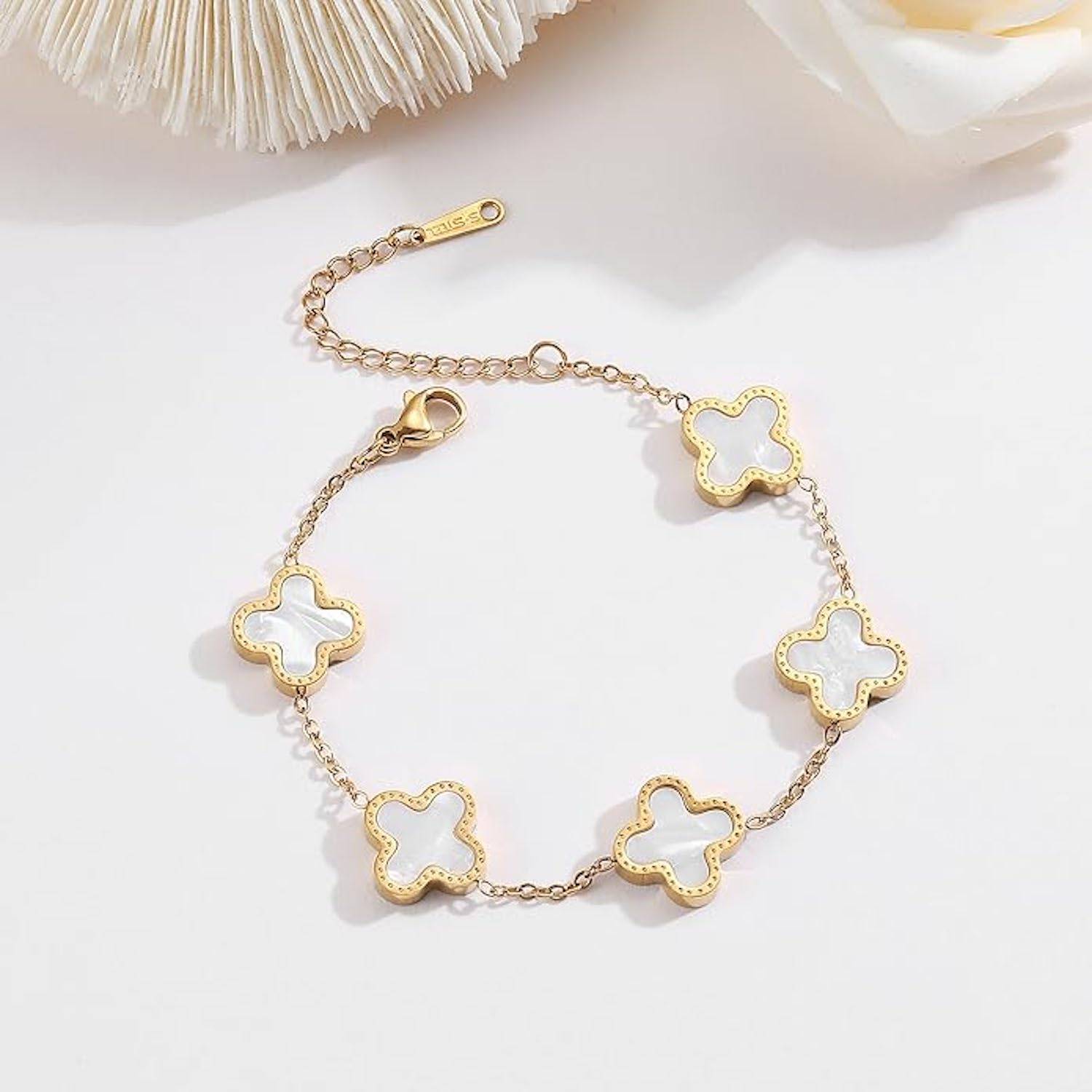 Gold Plated Clover Lucky Bracelet For Women 5