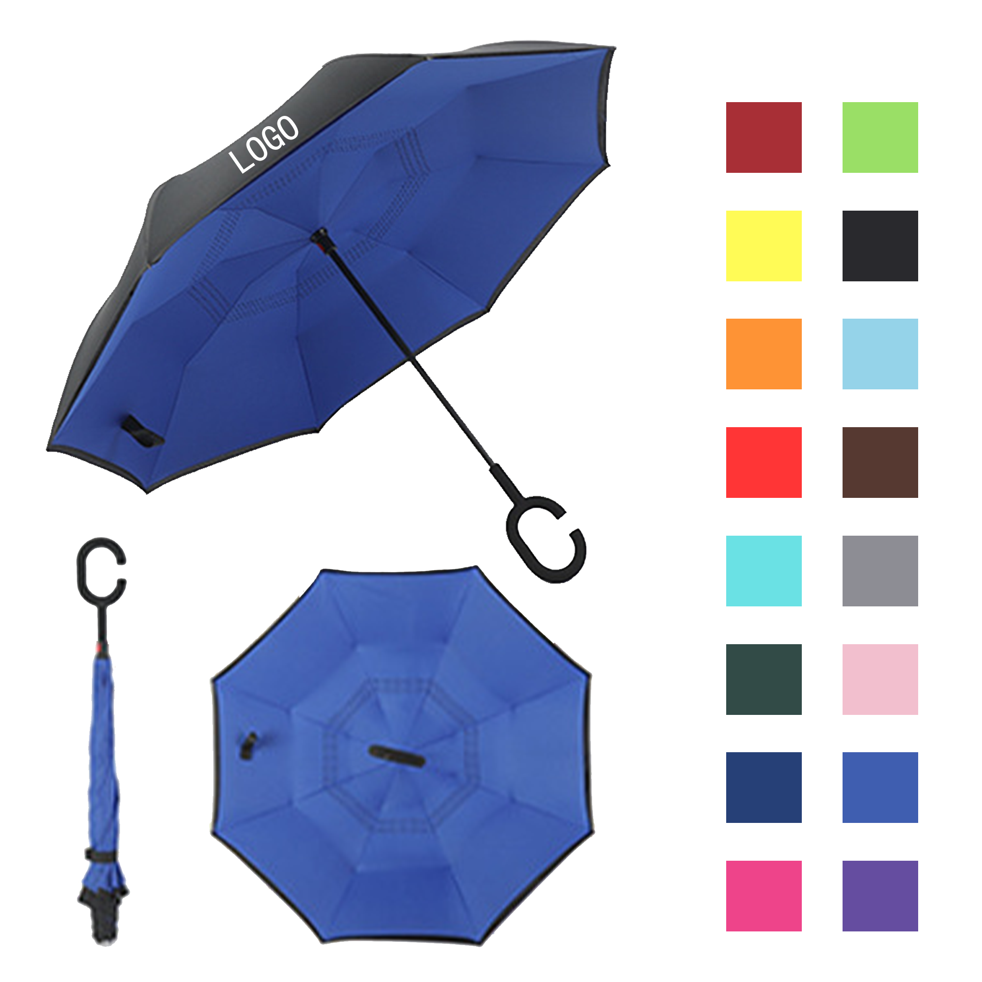 C-Shaped Standing Car Long Handle Reverse Umbrella 2