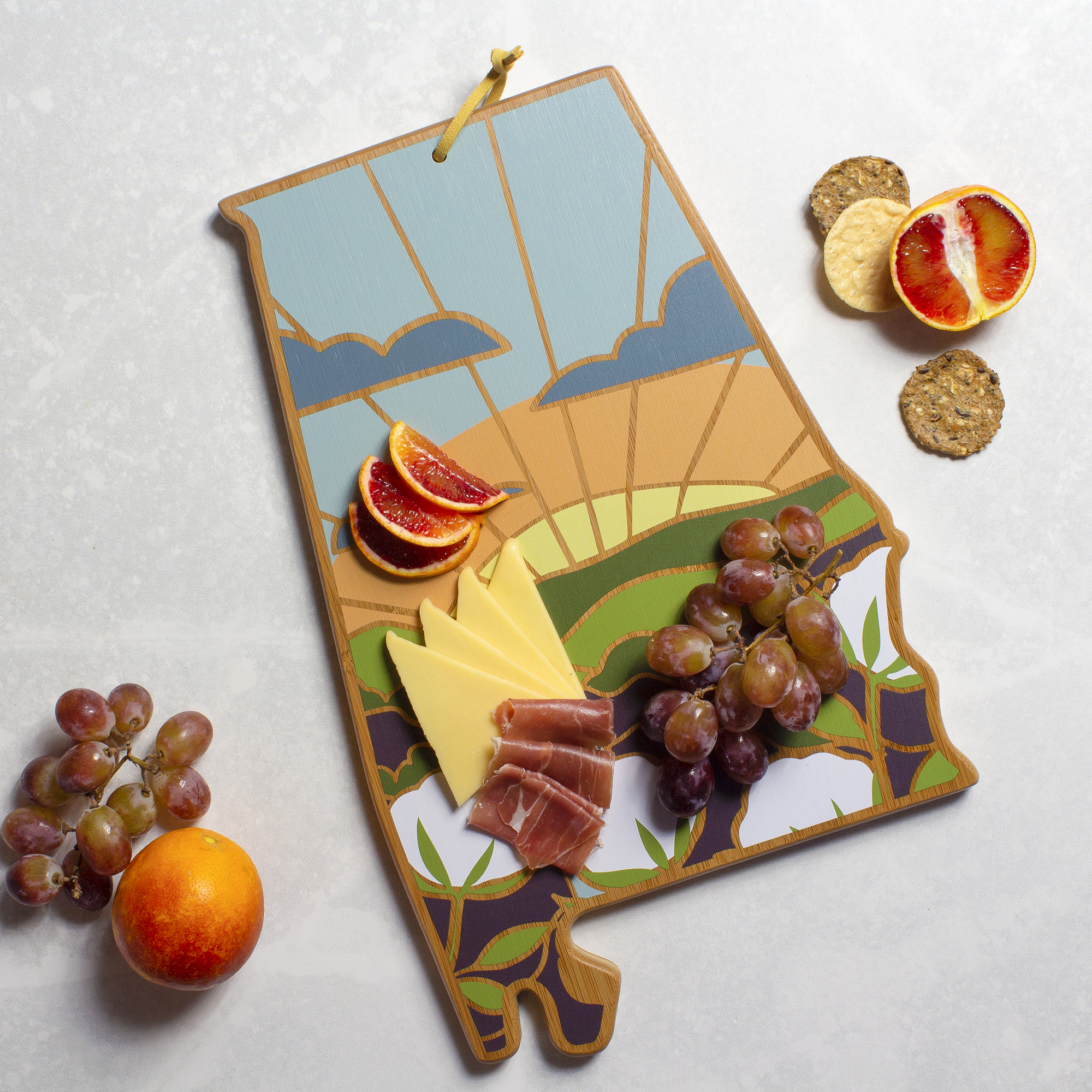 Alabama State Shaped Serving and Cutting Board with Artwork by Summer Stokes 7