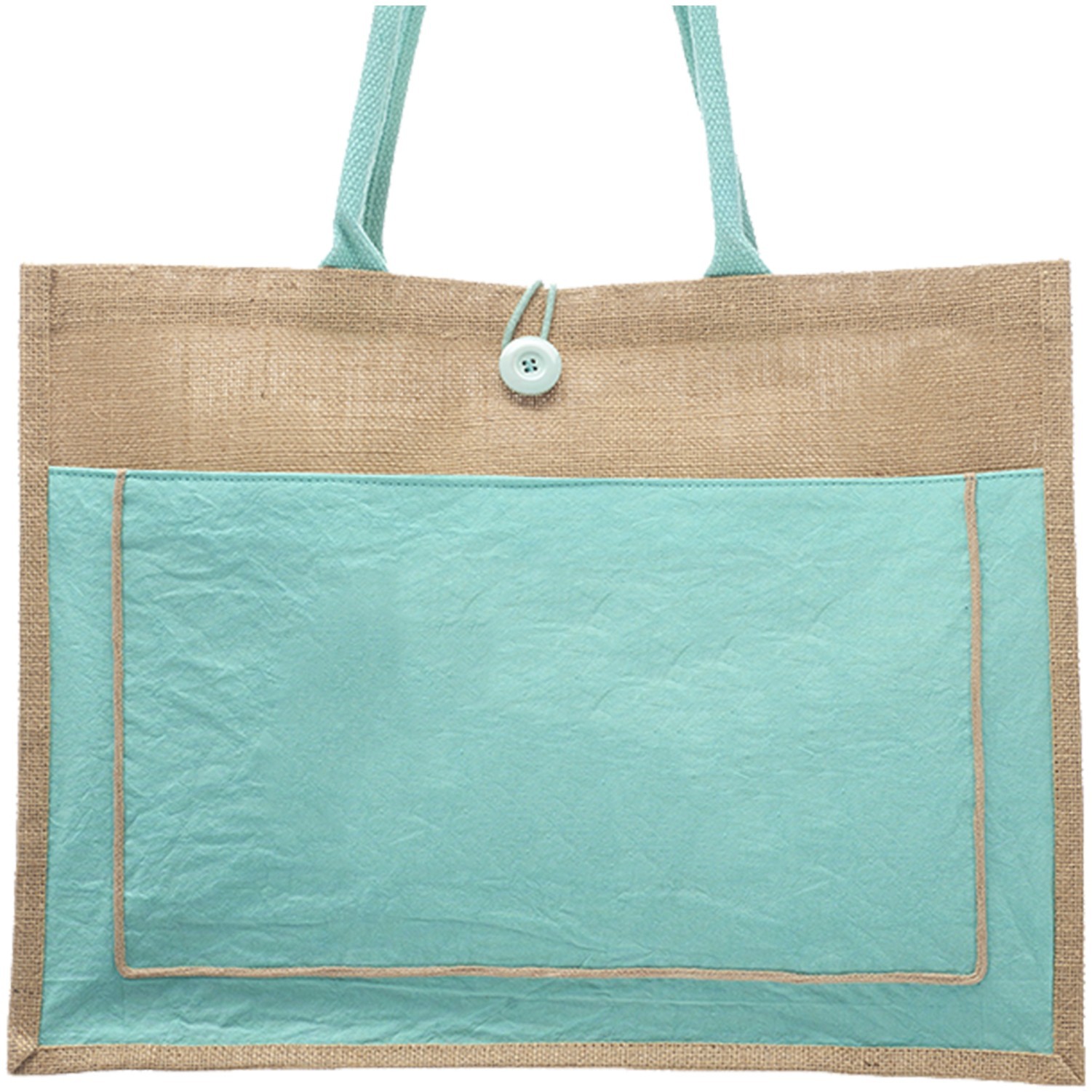 Two tone Jute Tote Bag w/ Front Pocket & Colored Handles & Gusset, custom tote bag with logo imprint 9