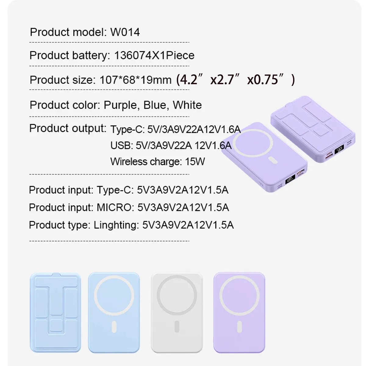 Magnetic Wireless Portable Charger 10000mAh Battery Pack 5