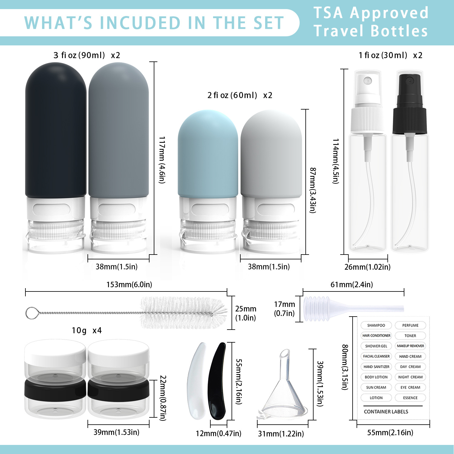 16 Pack Travel Bottles Set for Toiletries 3