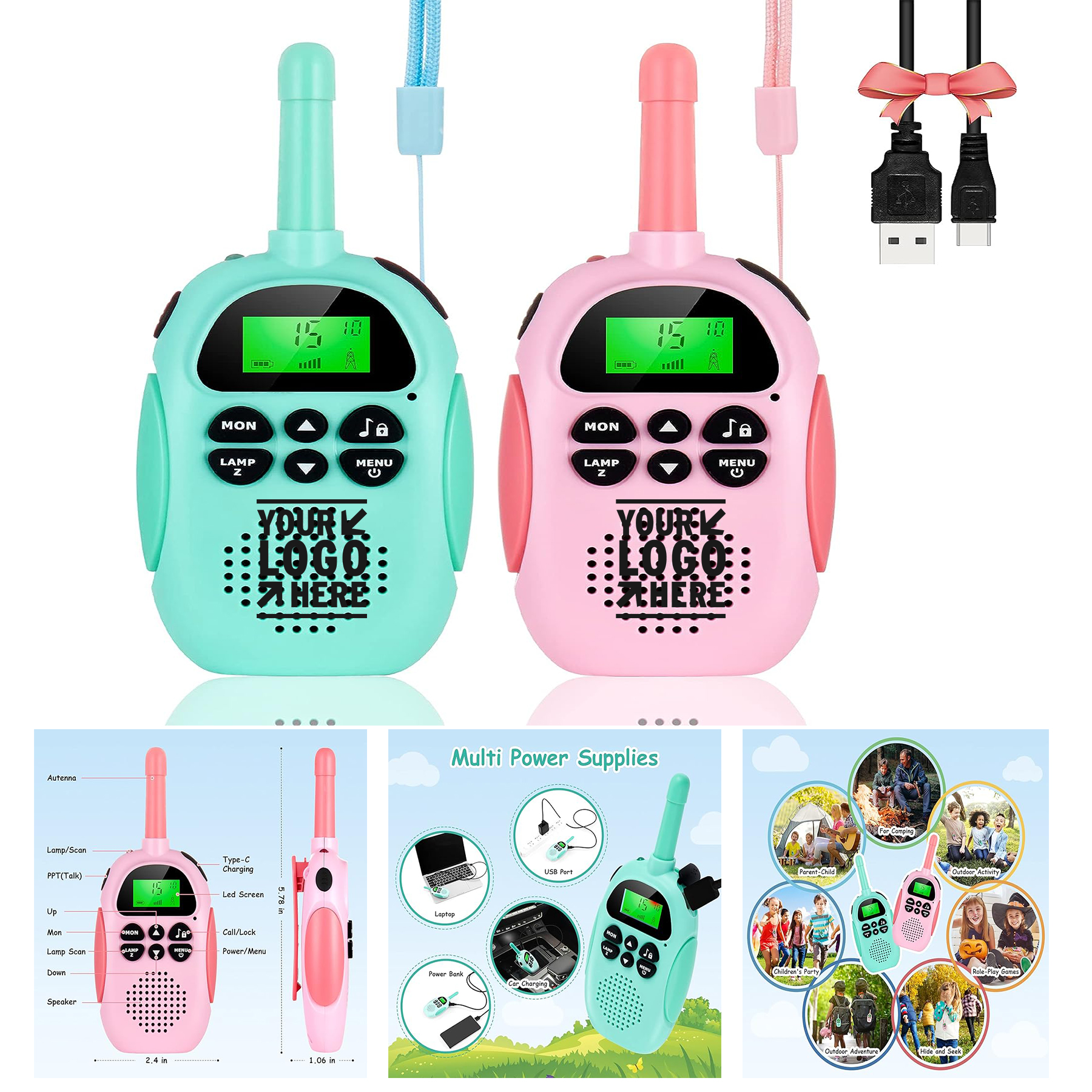 Kids Christmas Birthday Toy Gift Rechargeable Walkie Talkies With Backlit LCD Flashlight 2