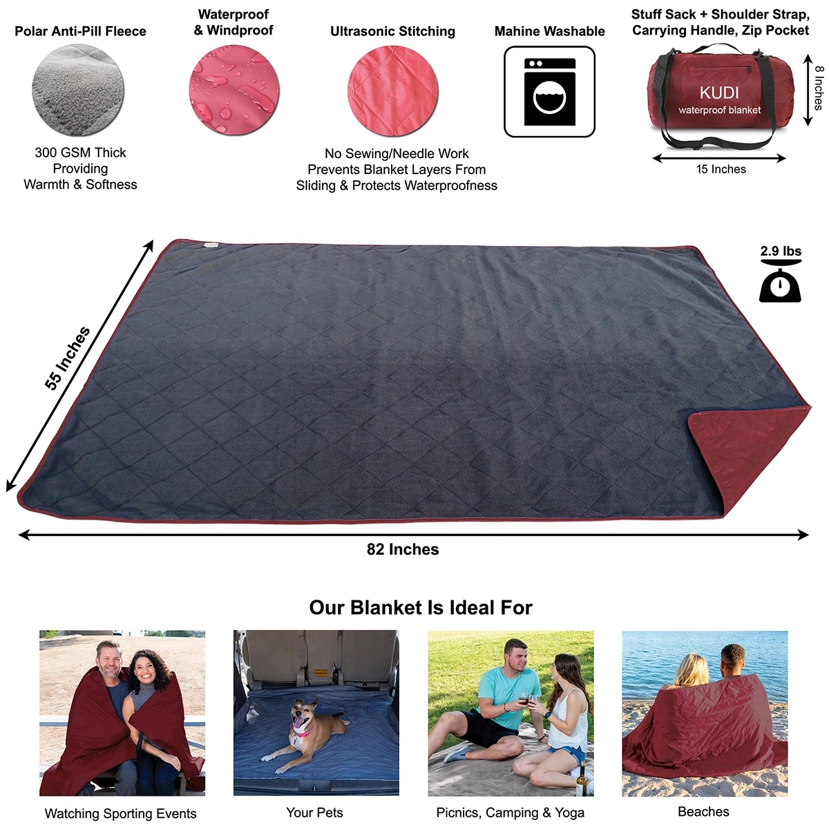 Waterproof Windproof Quilted Fleece Stadium Blanket 2