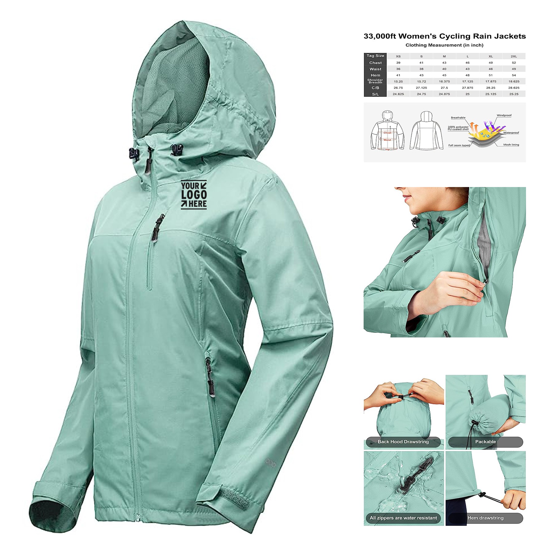 Women Packable Rain Jacket 2