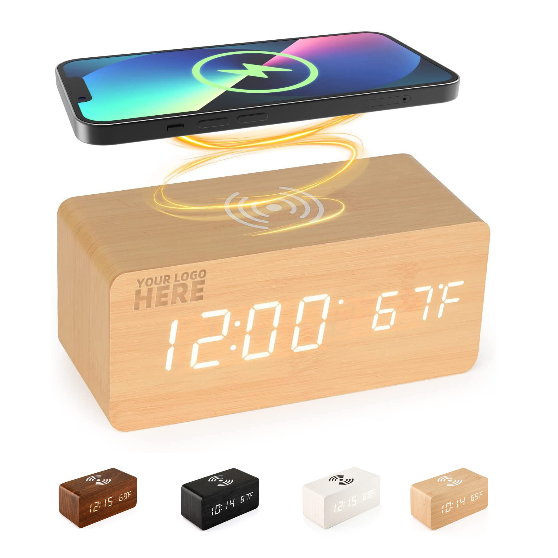 3 In 1 Wooden Clock Radio With Wireless Charger Station 1
