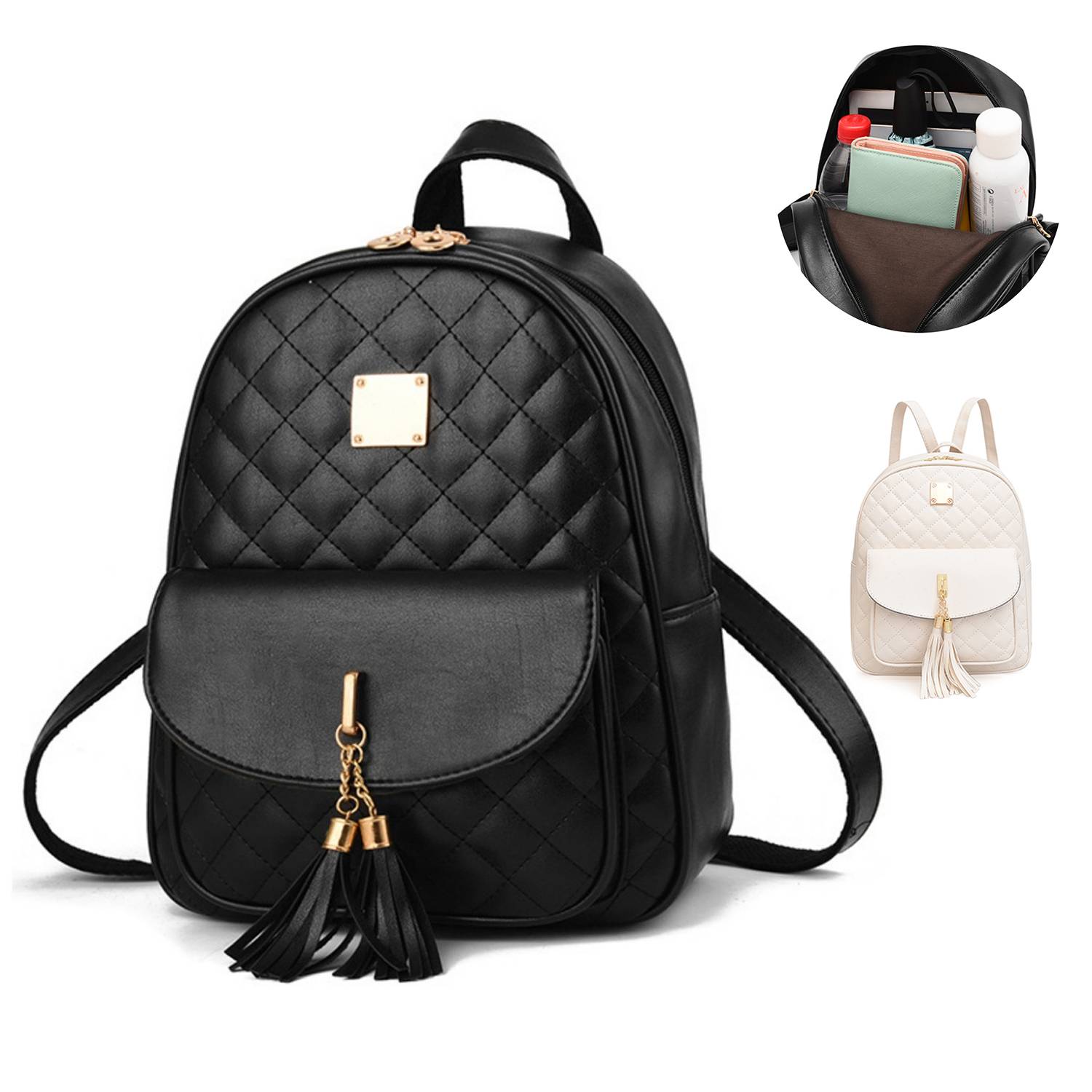 PU Leather Double Zipper Tassel Backpack 6