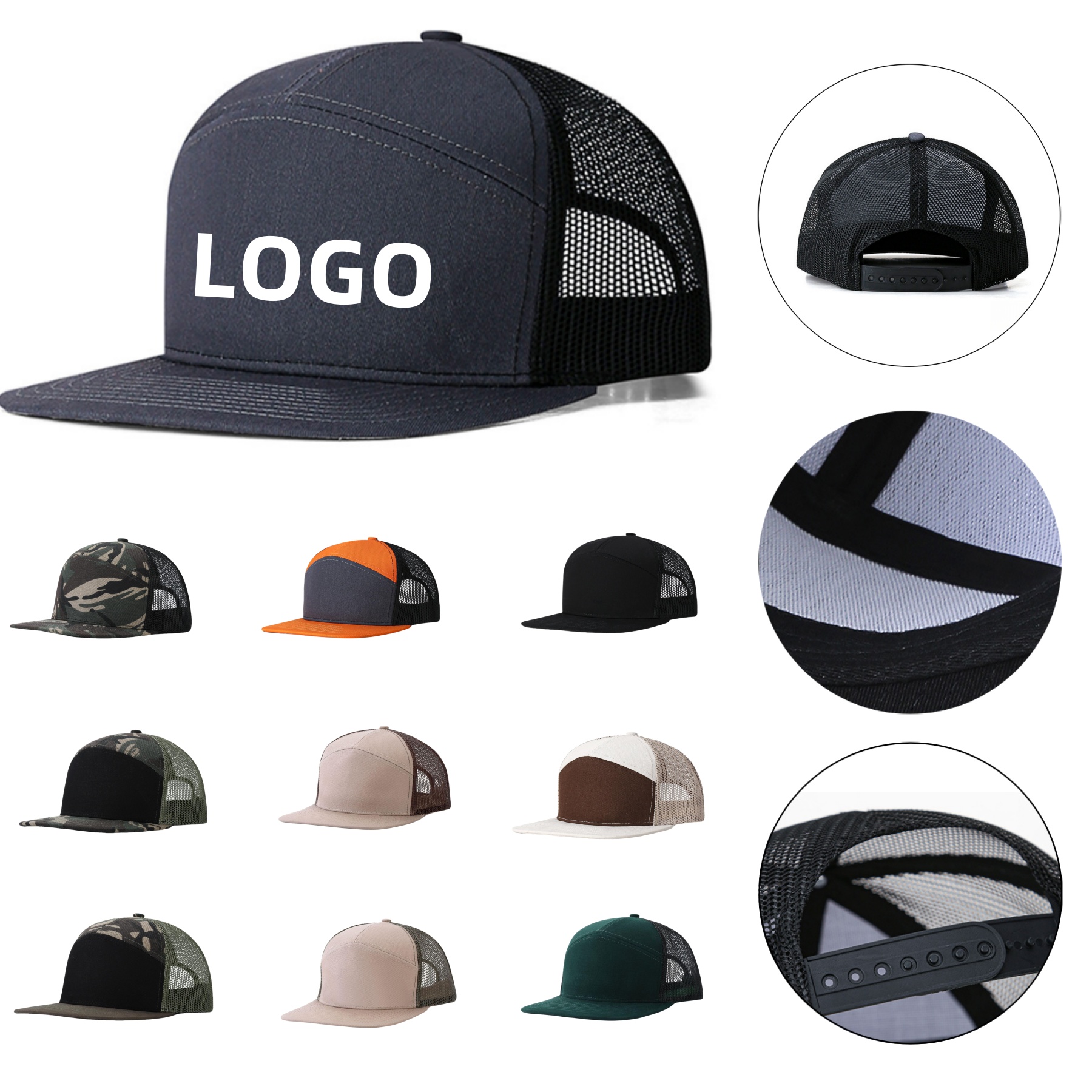 7 Panel Trucker Adjustable Snapback Cap 2