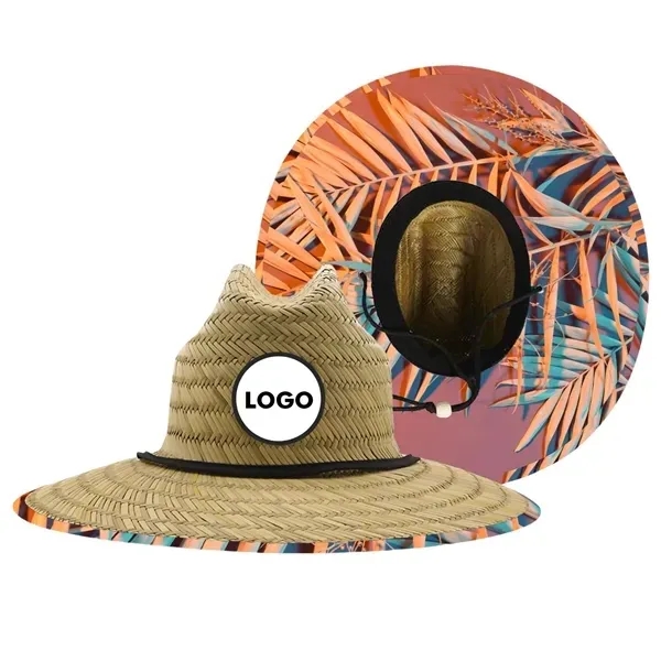 Beach Sun Lifeguard Straw Hat with Lanyard 4