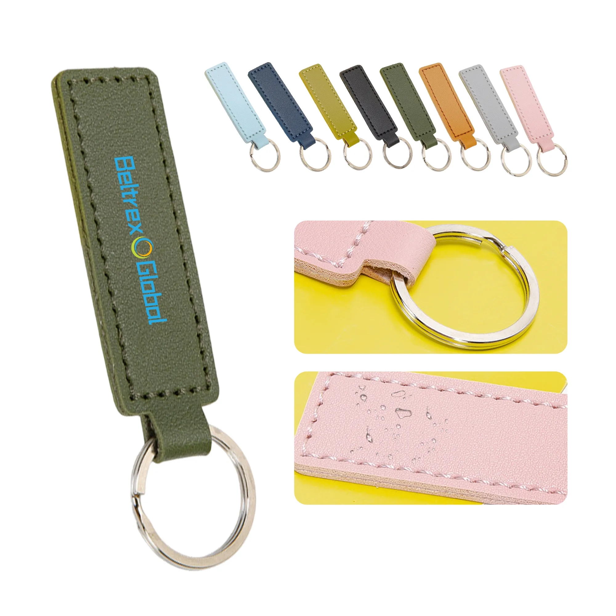 PU Leather Double-Stitched Keychain with Flexible Snap 9