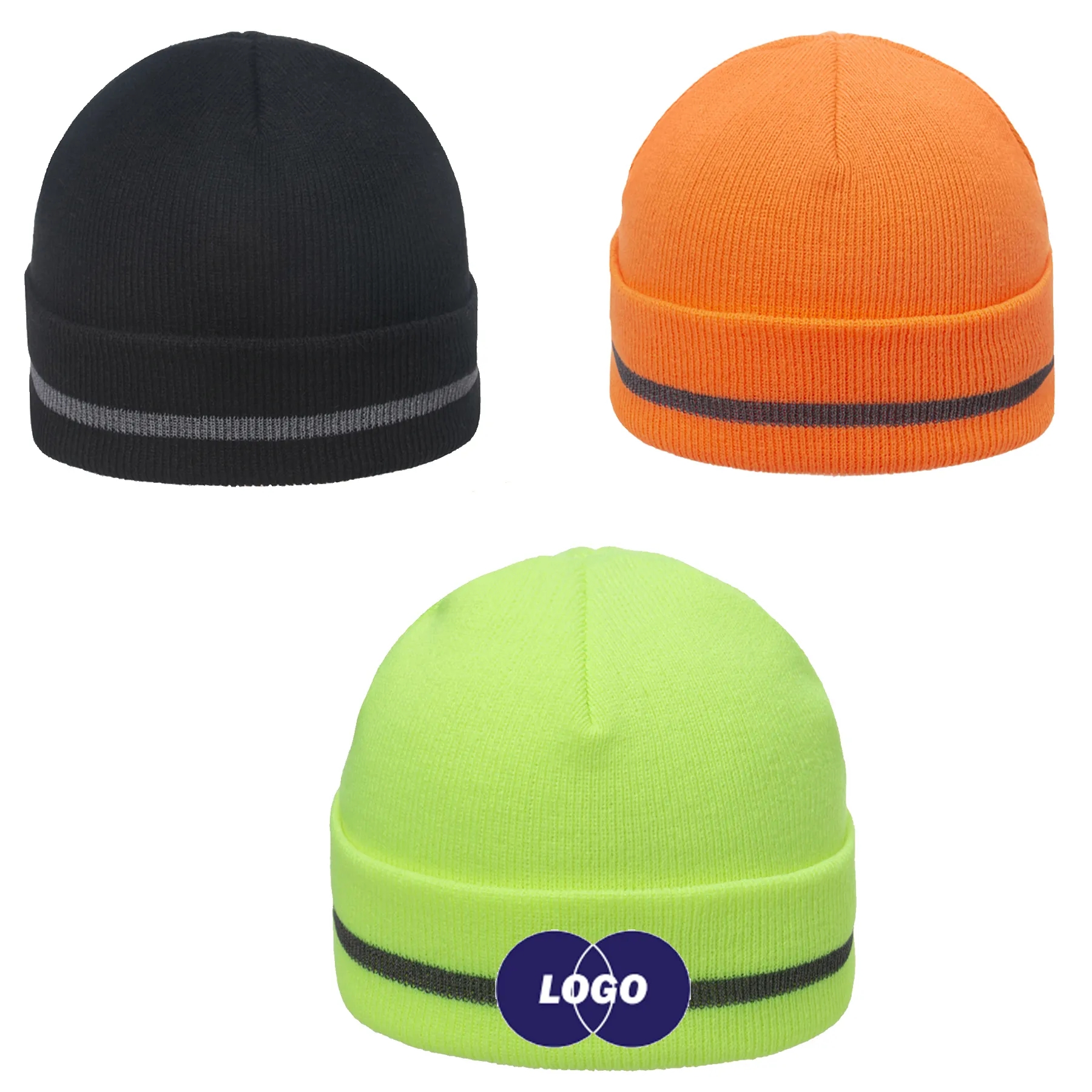 Embroidered Reflective knitted beanie hat 5