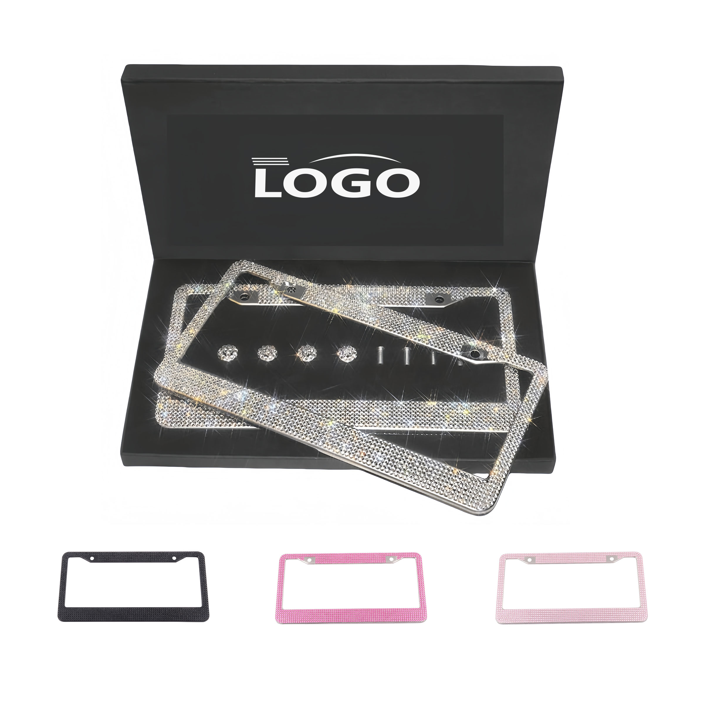 Rhinestone stainless steel license plate frame with gift box 4
