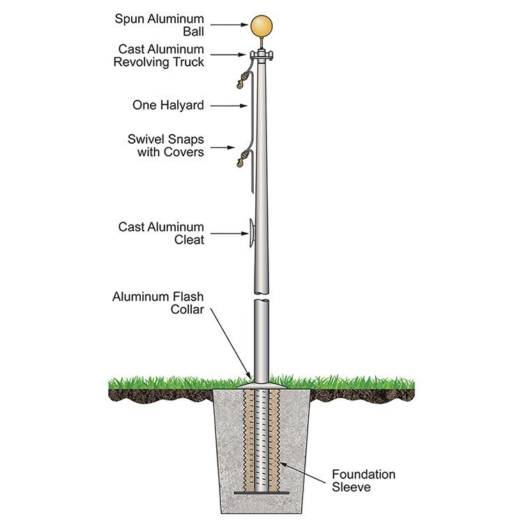 60' Architectural Series Outdoor External Halyard Flagpoles - Satin 1