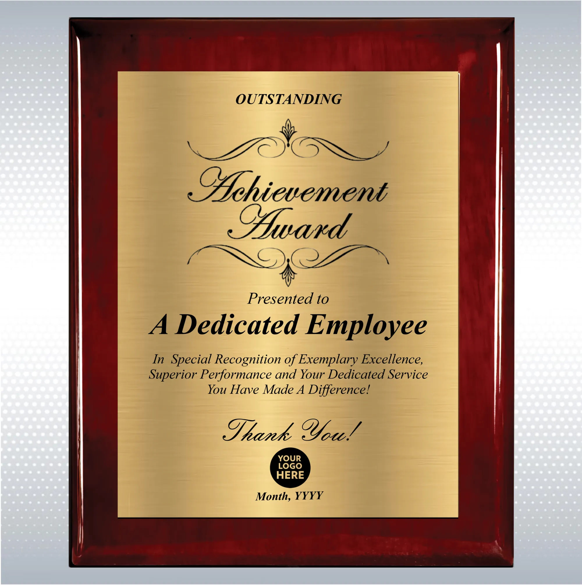 Rosewood Piano Wood Excellence Employee Recognition Plaque 12