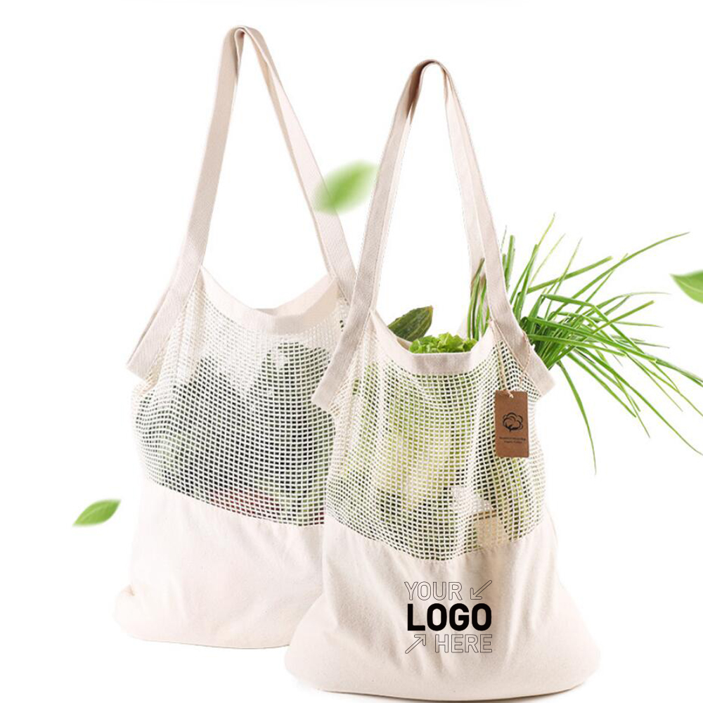 Organic Cotton Mesh Bags, custom tote bag with logo imprint 1