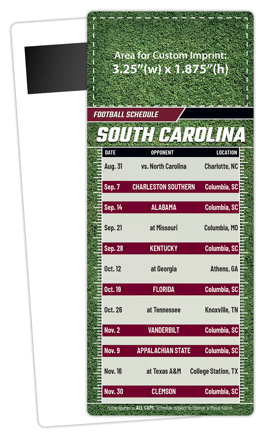 Football Schedule Laminated Card/Postcard with Magnet Strip 3.5x8.5 - 14 pt. 1