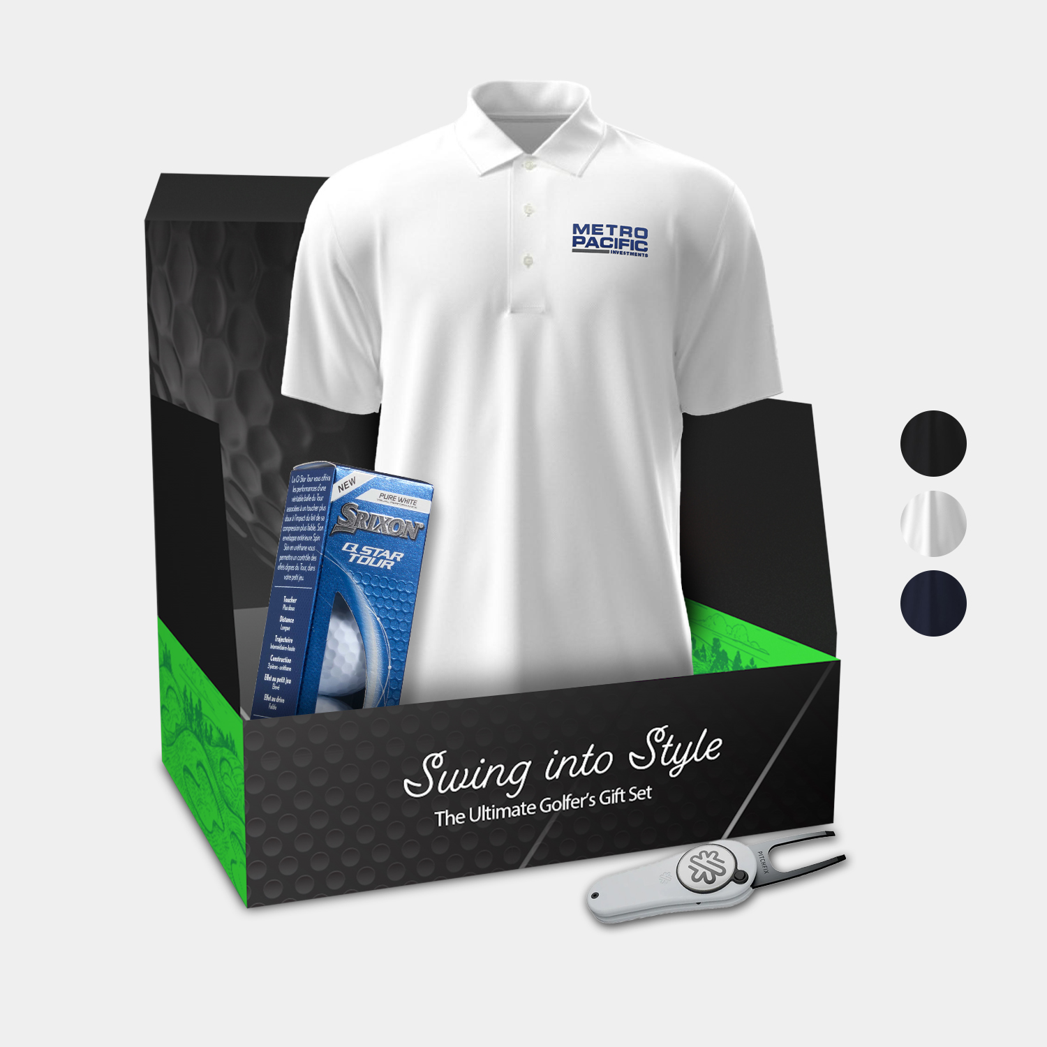 PGA TOUR® Men's Polo Shirt, Srixon® Golf Balls & Pitchfix® 2.5 Divot Tool Gift Set 3