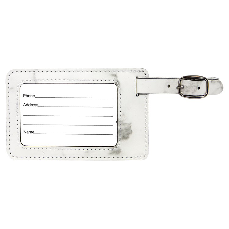 4 1/4" x 2 3/4" White Marble Leatherette Luggage Tag 2