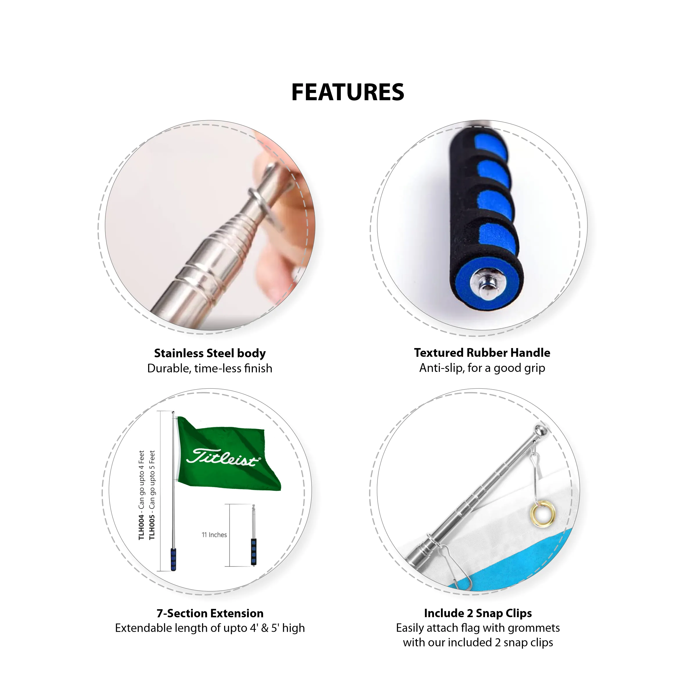 5' Hand Held Telescopic Flagpole - Retractable Pole 3