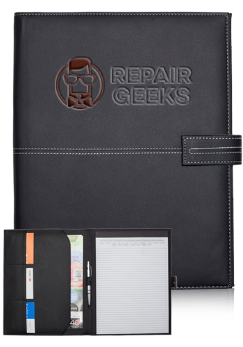 Stitched Leather Clasp Portfolio- 9.5" W x 12.2" H 1