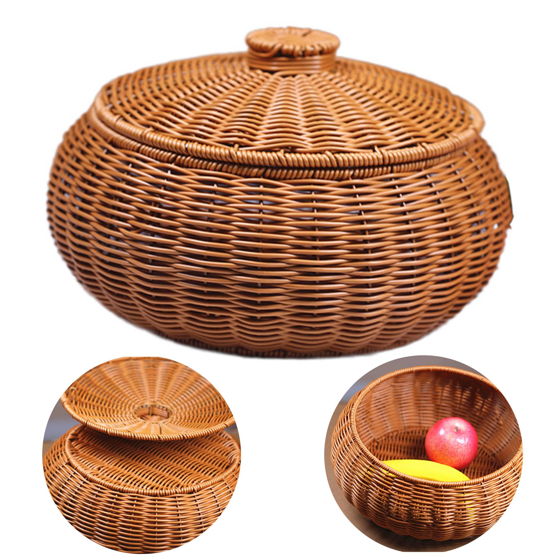 Wood Rattan basket with lid
