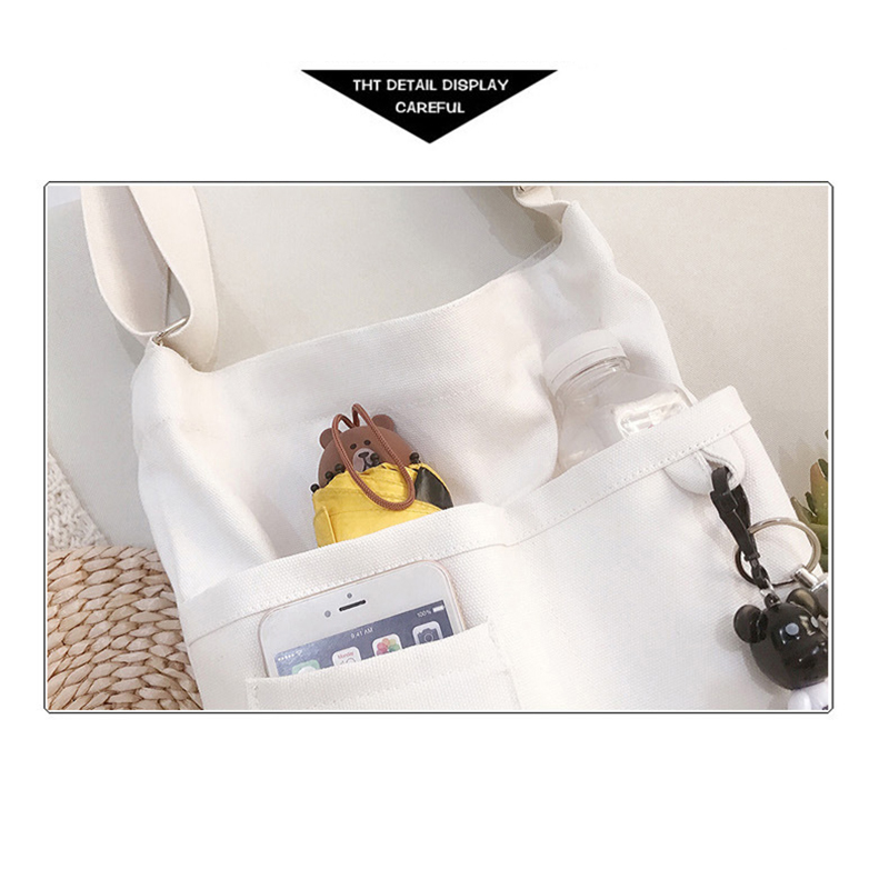 Reusable Canvas Tote Bag w/3 External Pocket 19