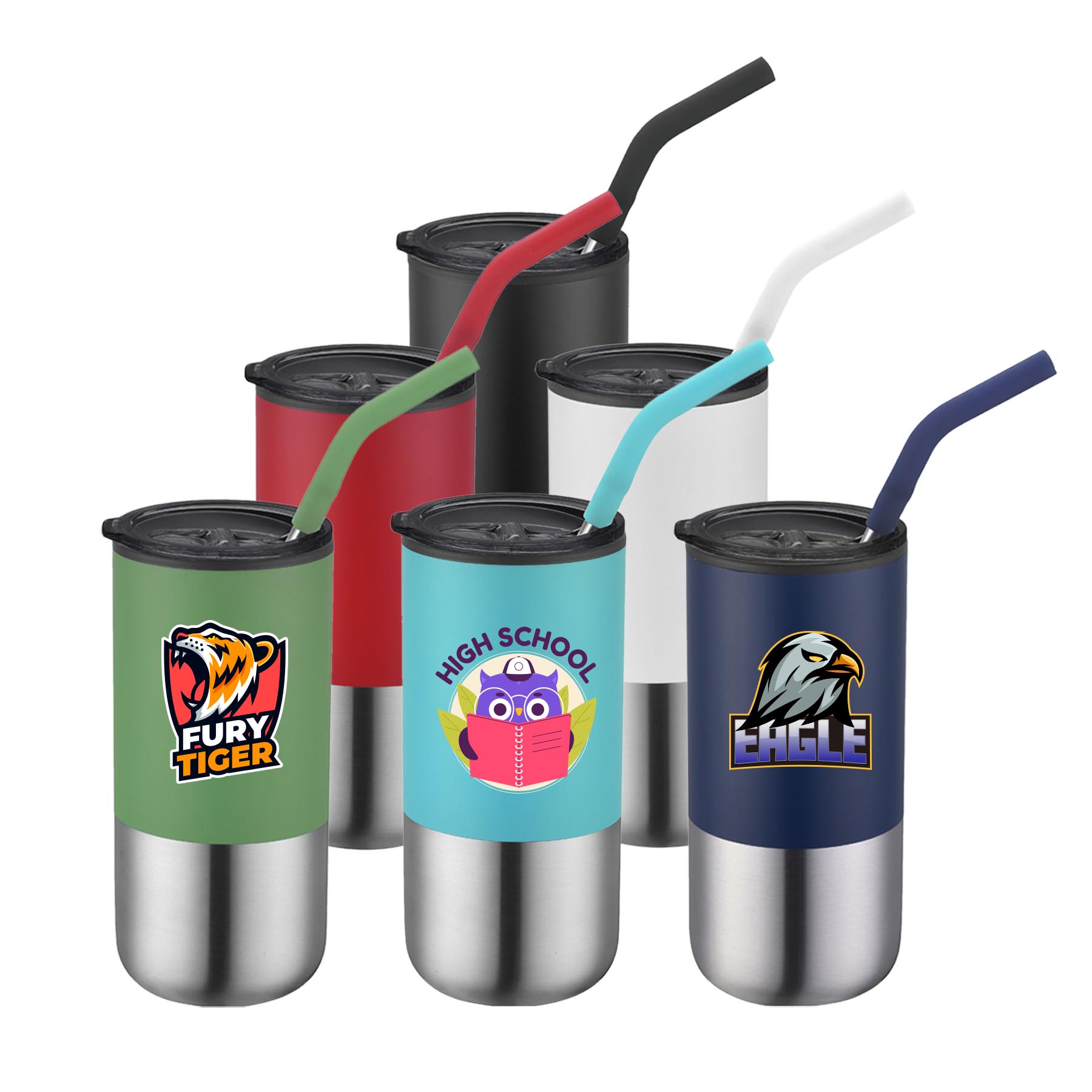 16 oz. Double Wall Color Body Tumbler Straw and Lid 7