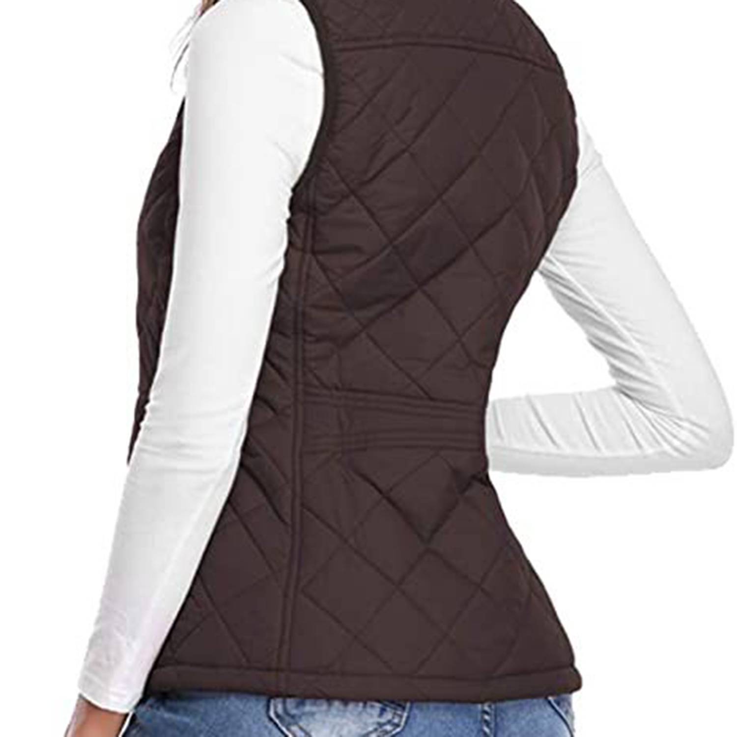 Sleeveless Zipper Diamond Quilted Puffer Warm Vest Jacket 5