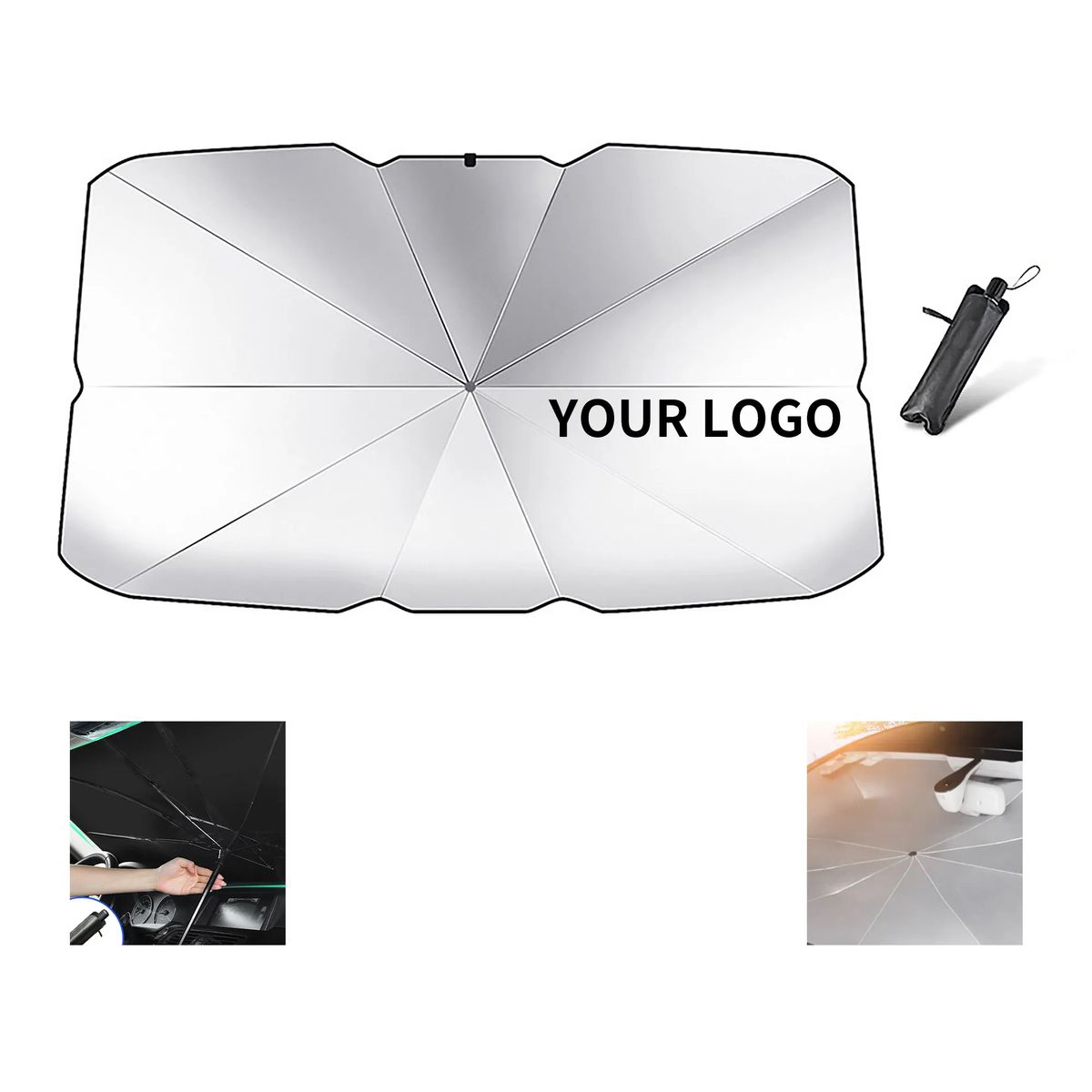 Automotive Windshield Sun Umbrella with Storage Pouch 2