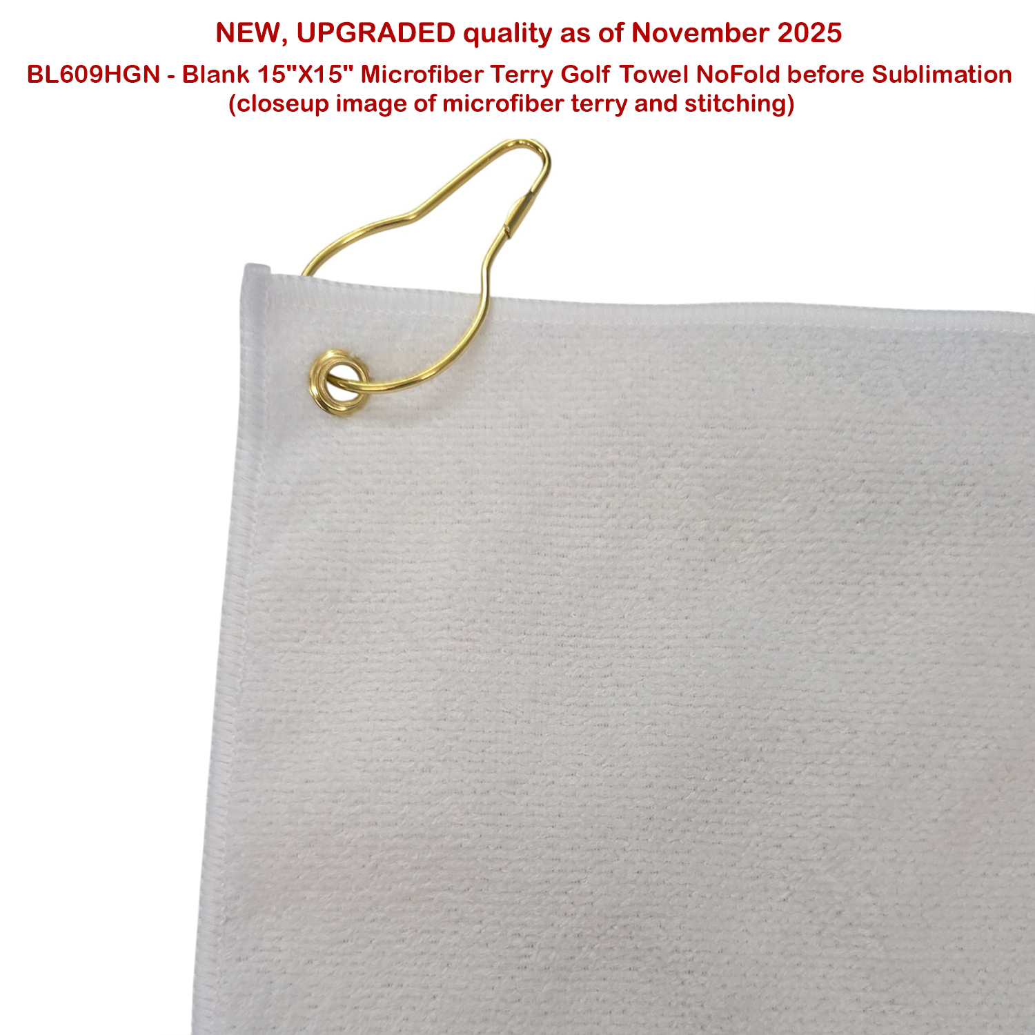 24 Hr Express Ship - Colored Microfiber Dri-Lite Terry Golf Towel, 15x15, Nofold Grommet & Hook 7