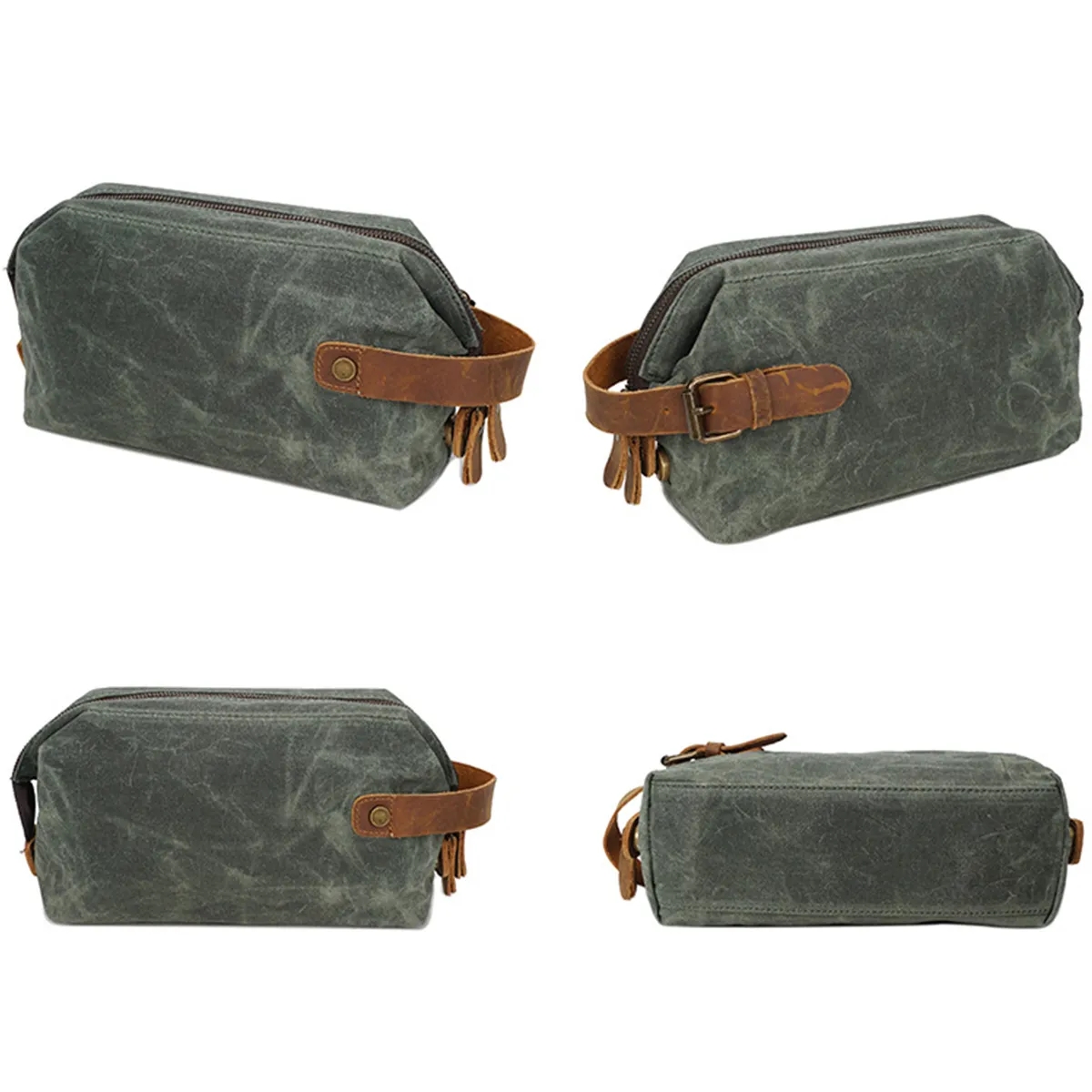 Waxed Canvas Travel Toiletry Kit Bag With Hand 6