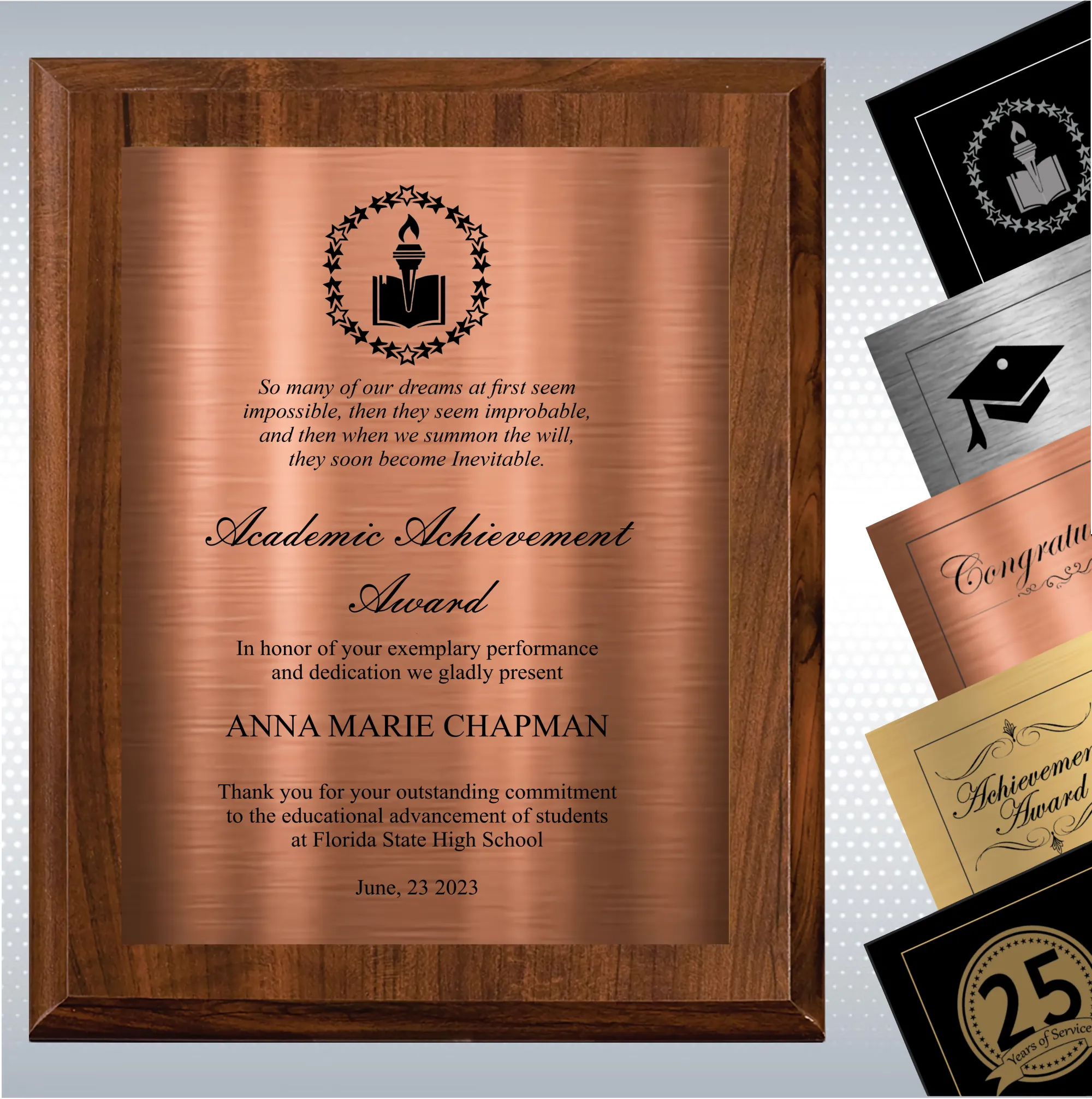 Cherry Finish Academic Achievement Plaque Gift Award 11