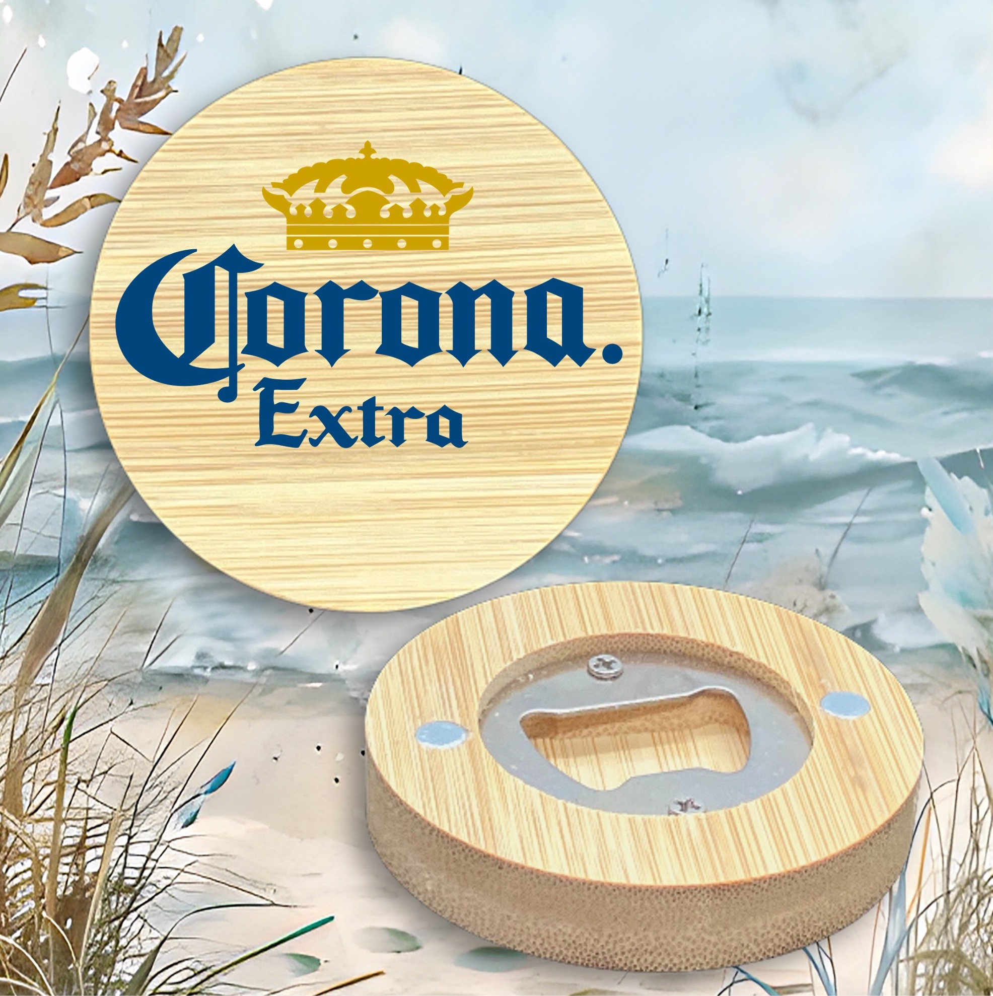 2.5" Round BAMBOO Bottle Opener Magnet 7