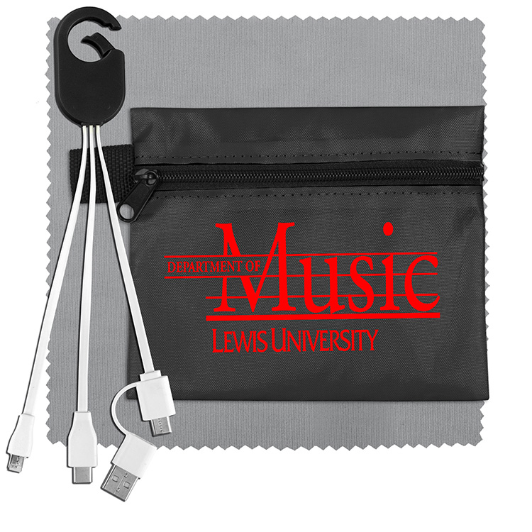 Mobile Tech Charging Cables In Zipper Pouch Components inserted into Polyester Zipper Pouch 2