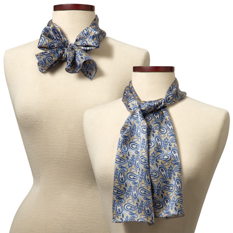 Gold and Blue Silk Paisley Scarf - 8"x45" 2